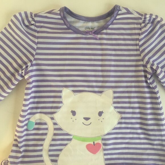 Little Me 3T Poly Sleepwear Purple White Stripe Pajama Top PJ Girls Cat New - Picture 7 of 16